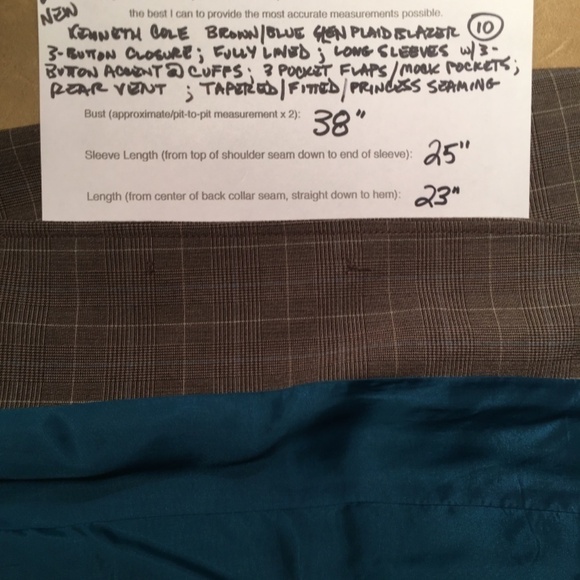 kenneth COLE Brown/Blue GLEN PLAID/Windowpane Career BLAZER, Size 10 - Picture 9 of 9